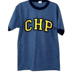 CHP Navy Blue Ringer T-Shirt Medium Made In Mexico Cotton/Polyester Blend